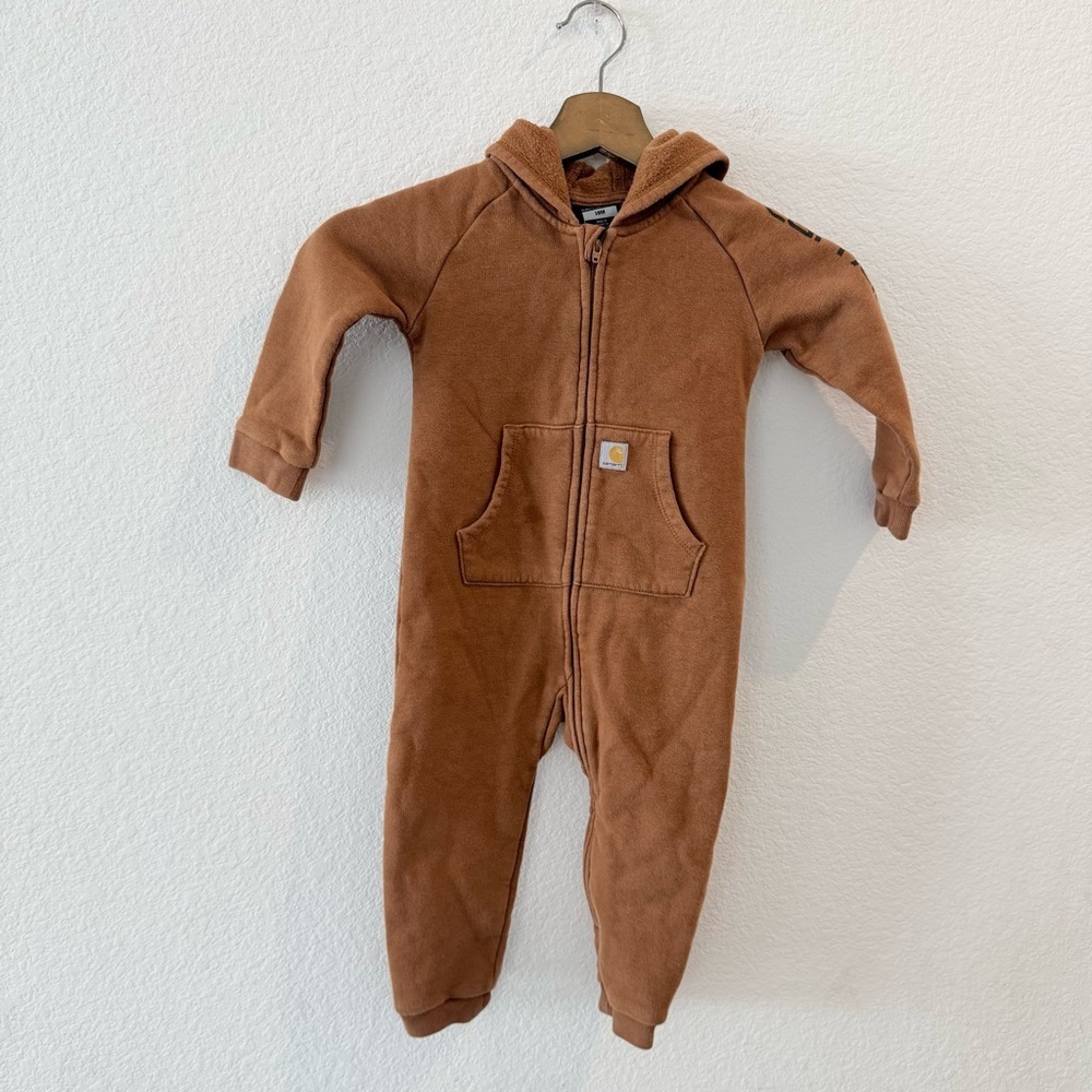 Carhartt- Brown Infants Long Sleeve Fleece Zip Onesie- 18M